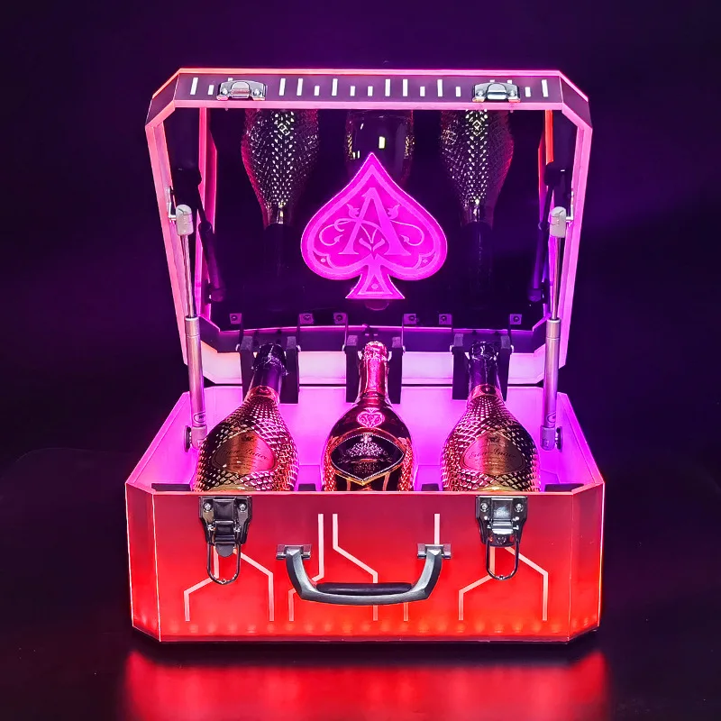 New Ace of Spades 3 bottles LED bottle presenter display VIP glorifier champagne box suitcase carry case for club bar lounge