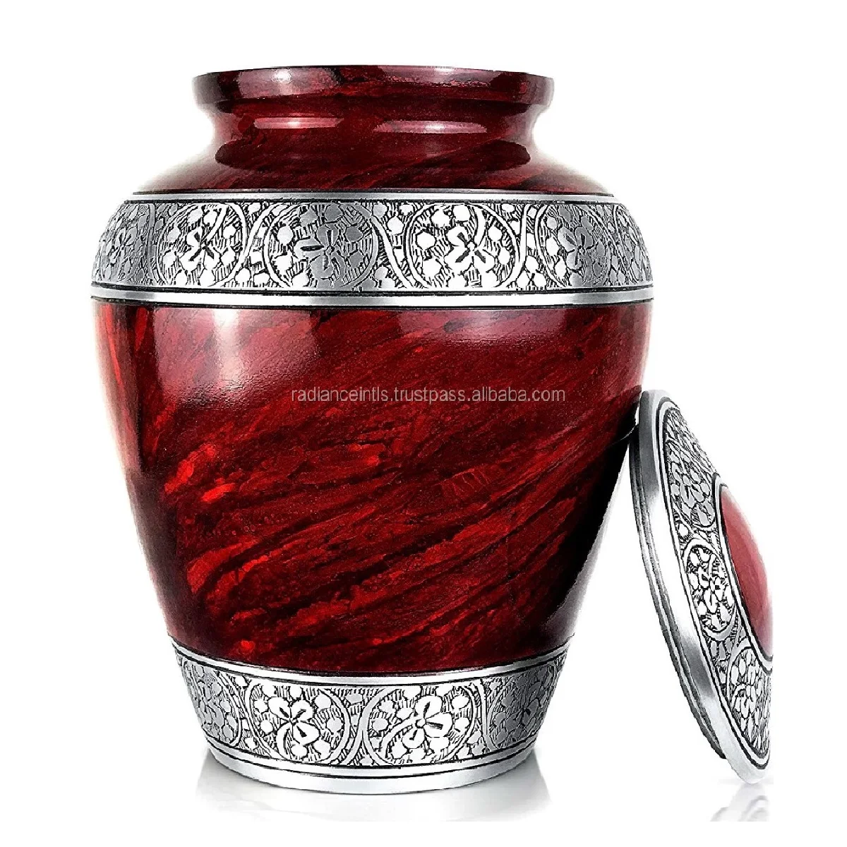 Handcrafted Large European Style Royal Red Cremation Urn for Adult Ashes Unique and Classic Modern Funeral Urn
