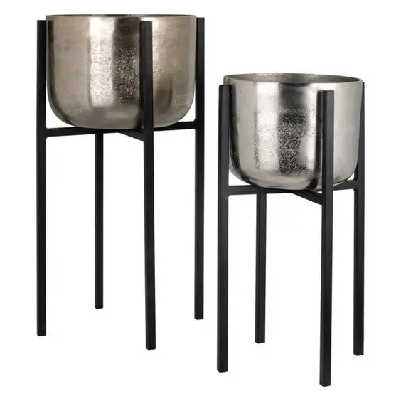 Wholesale High Polished Silver Planters Set Eco Friendly Anti Slip Floor Decorative new Accent House Office Plant Stand Pot Sets