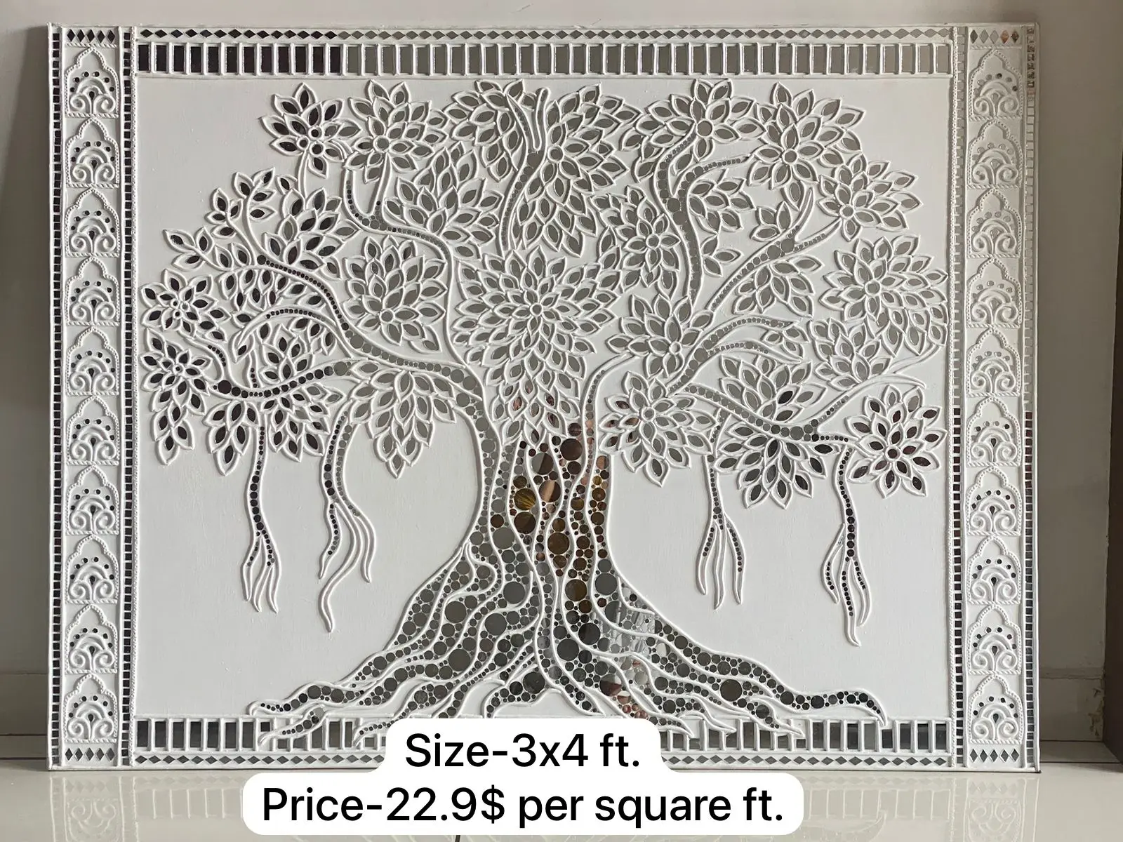 Mud Wall Mirror Art White color Indian Supplier Wall Hanging Decoration