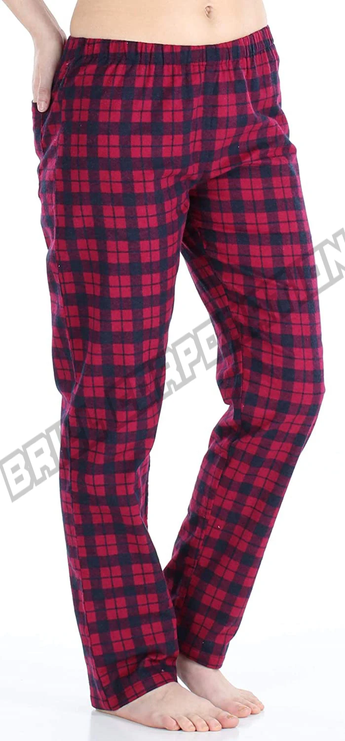 Women Flannel Sleepwear 2 Piece Set | 100% Cotton Plaid Long Sleeve Shirt & Trouser 2 Piece Sleeping Suit Custom Logo