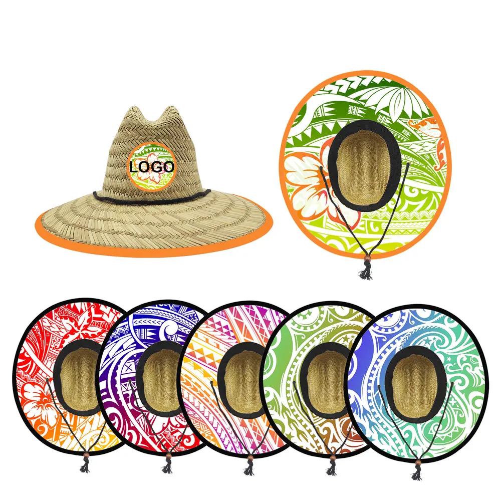 High Quality Natural Grass Custom Tropical  Polynesian Sun Protect Lifeguard Beach Straw Hats