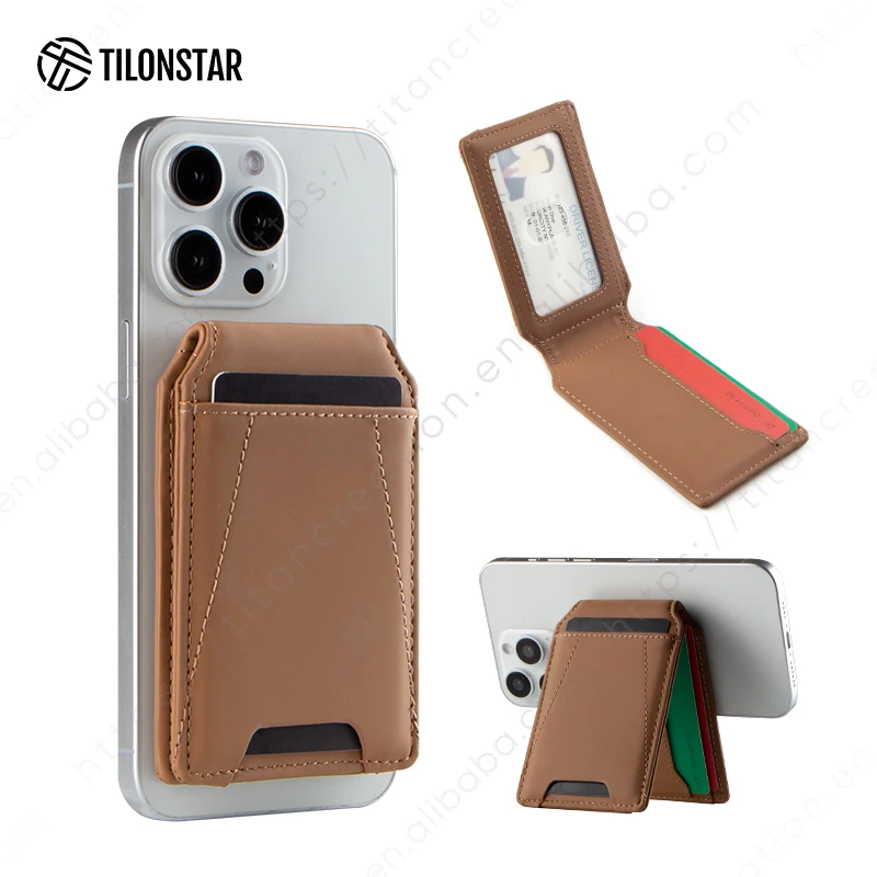 TILONSTAR TMP101 тонкий кожаный кошелек для смартфона с магнитным присоской RFID карты мобильного телефона Магнитный держатель карт притяжения