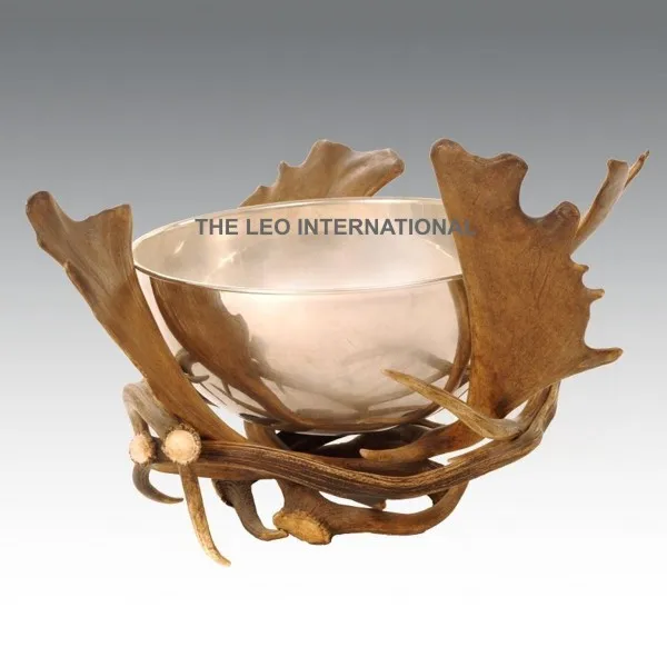 Aluminum metal silverware natural antler color chiller bucket bowl 14X14X18 Inch Viking theme bowl decoration Viking king antler