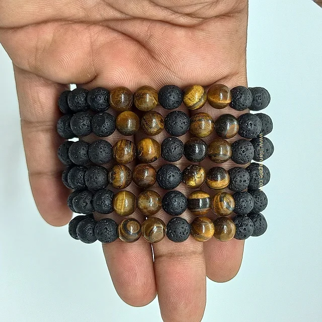 New Fashion 8mm Natural Agate Lava + Tiger Eyes  Bead Round Bracelet Stone Wholesale Bracelet Adjustable Unisex |Buy Jilaniagate
