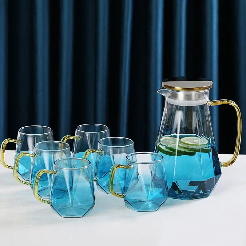 Wholesale glass water pitcher set Hand Made high Borosilicate glass water jug set