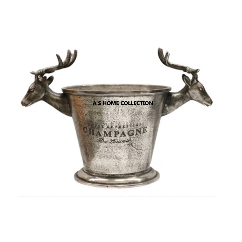 antique Champagne Bowl & ice Bucket Creative Quality Stainless Steel With deer Handle Wine Bucket From Wholesale Suppliers