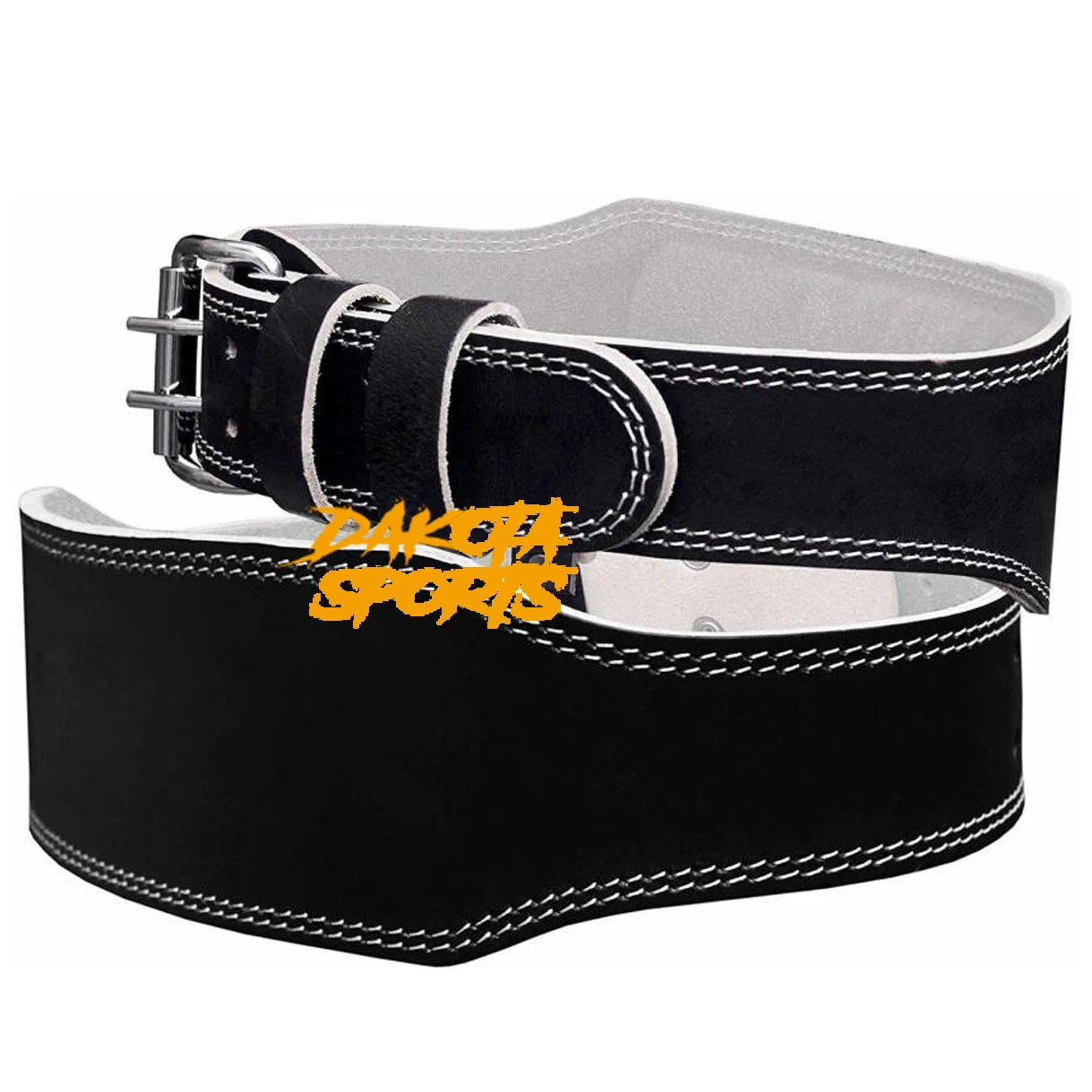 Leather Contoured Mens Weightlifting Belt with Suede Lining and Steel Roller Buckle