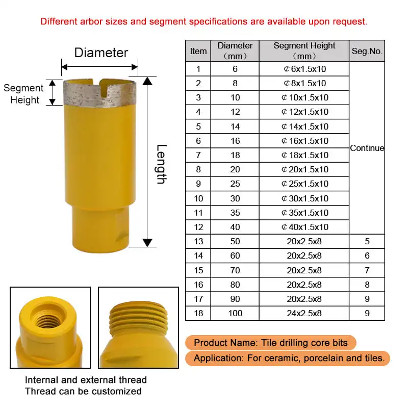 Wet Use Silver Welding Diamond Core Drill Bits for Ceramic, Tile, Porcelain