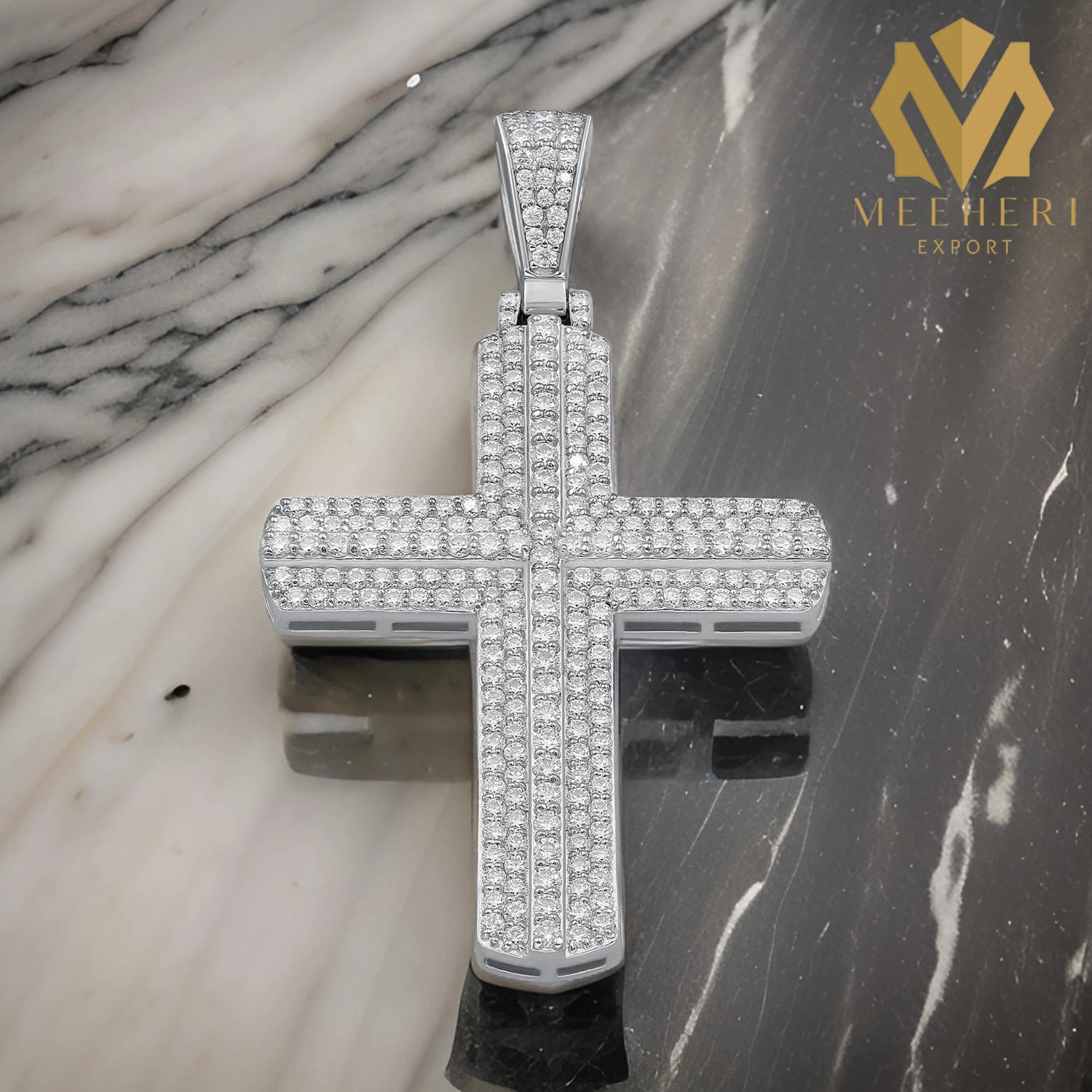 VVS1 Iced Premium Moissanite Cross Pendant Solid 925 Sterling Silver Gold Plating New Trending Christian Fashion Pendants Charms