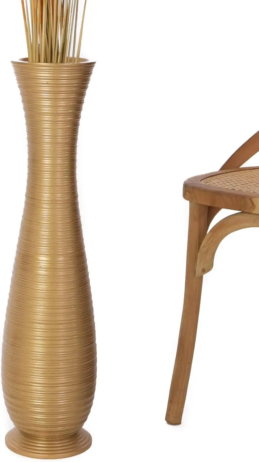 Large Floor Vase Handmade Flower Holder Made of Wood, Sophisticated Vessel for Decorative Branches and Dried Flowers,Gold