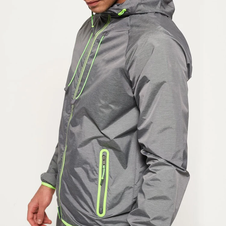 Custom Hooded Wind Breaker Jacket Unisex Plain Running Gym Oversized Lightweight Zip Up Nylon Windbreaker Jacket Men