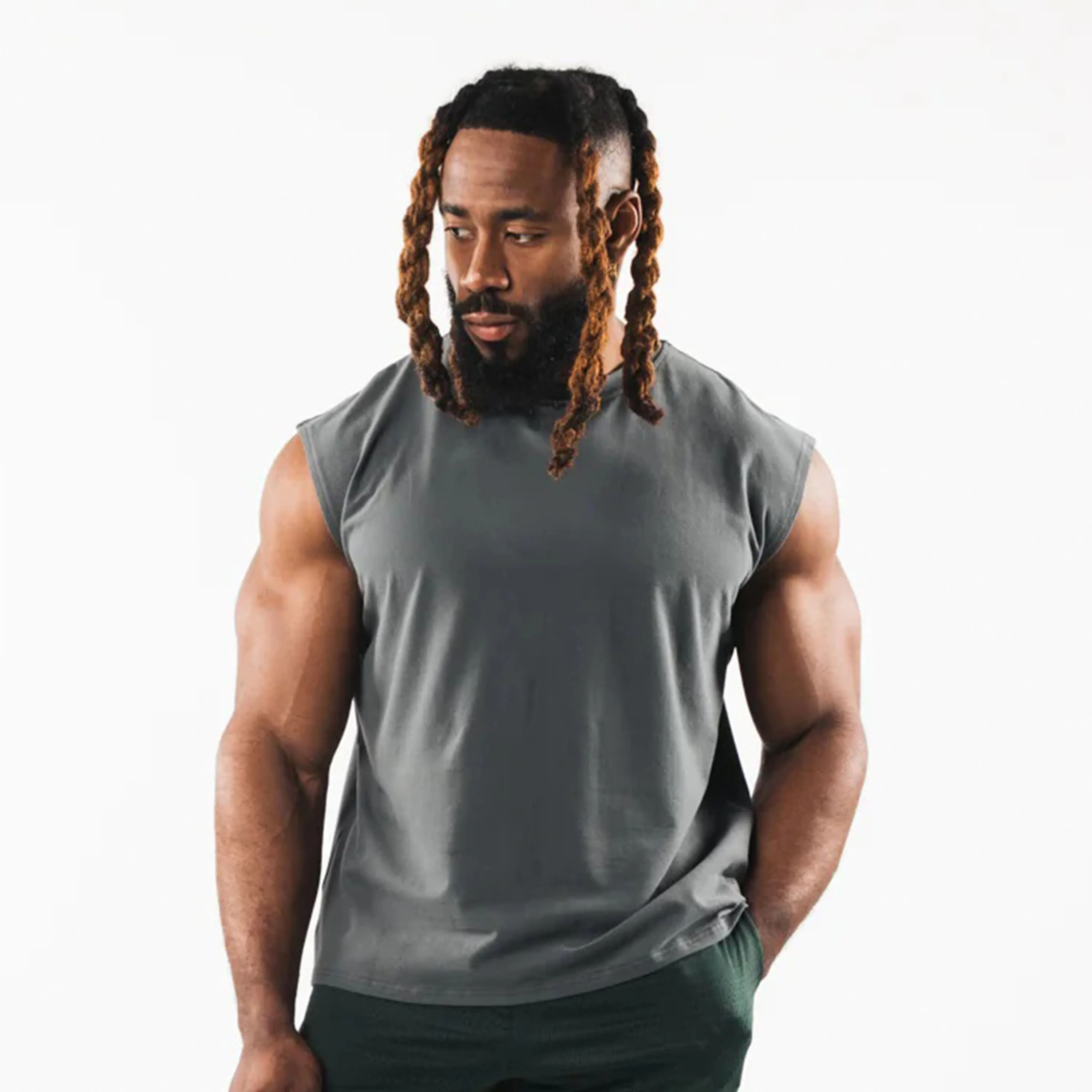 Solid Color Seamless Sleeveless Gym Wear Tank Top For Training Sports Singlets Male Casual Vest Deep Cut Tank Top For Men