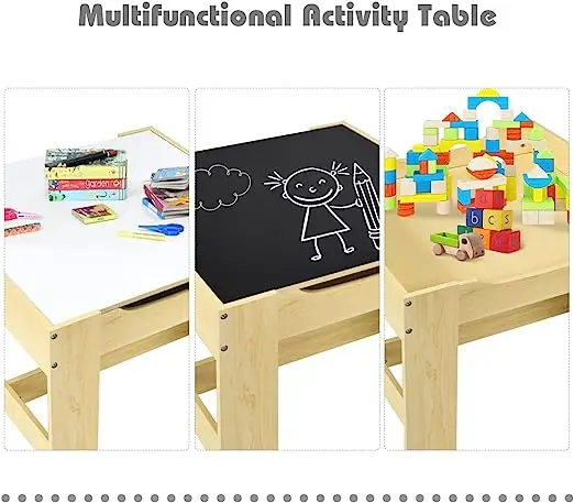 High Quality Children Furniture Set Kids Chairs And Tables 3 in 1 Wooden Activity Table with Storage Drawer