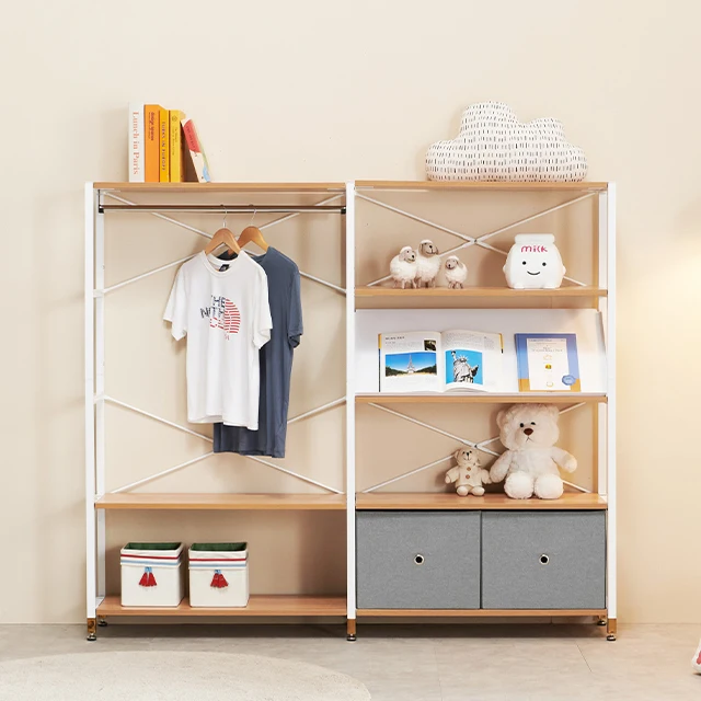 Double Rod Freestanding Closet DIY Simple Wardrobe with Hanger Rod Wooden cloth wardobe led walking wardobe cabinet