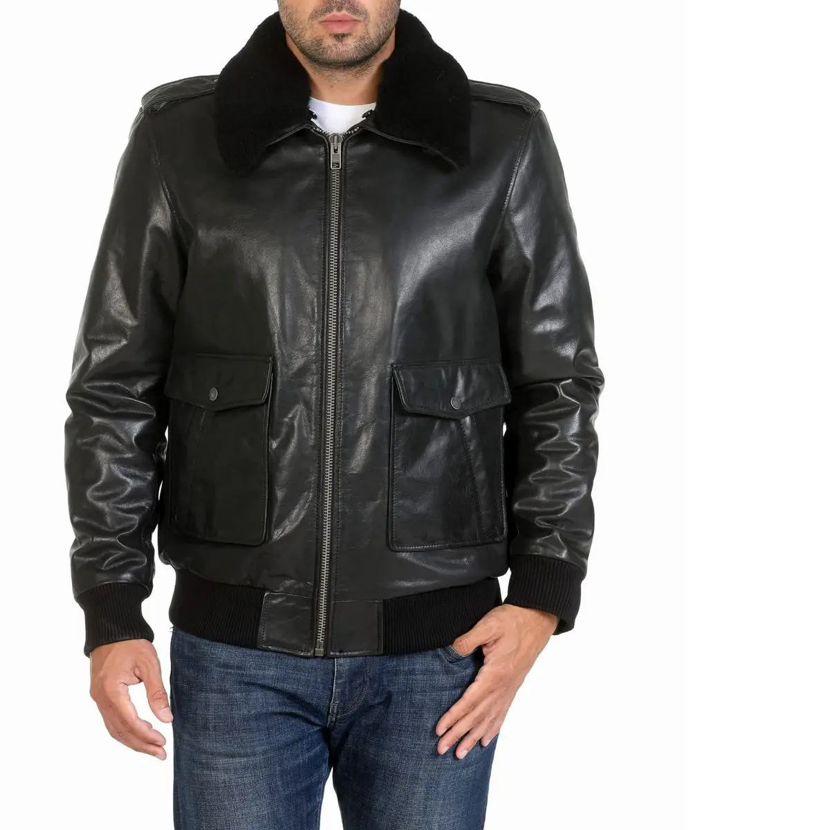 Design Your Own Leather Fashion High Quality Men Leather Jacket in Best Price Shoulder Strap Pakistan Leather bomber Jacket