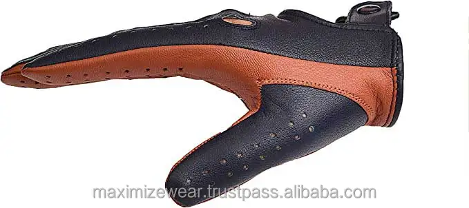 Car Drive Leather Gloves for Men Driving Gloves Pu Genuine Leather Two Tone Tan-blue Premium Quality Custom made Leather Driving