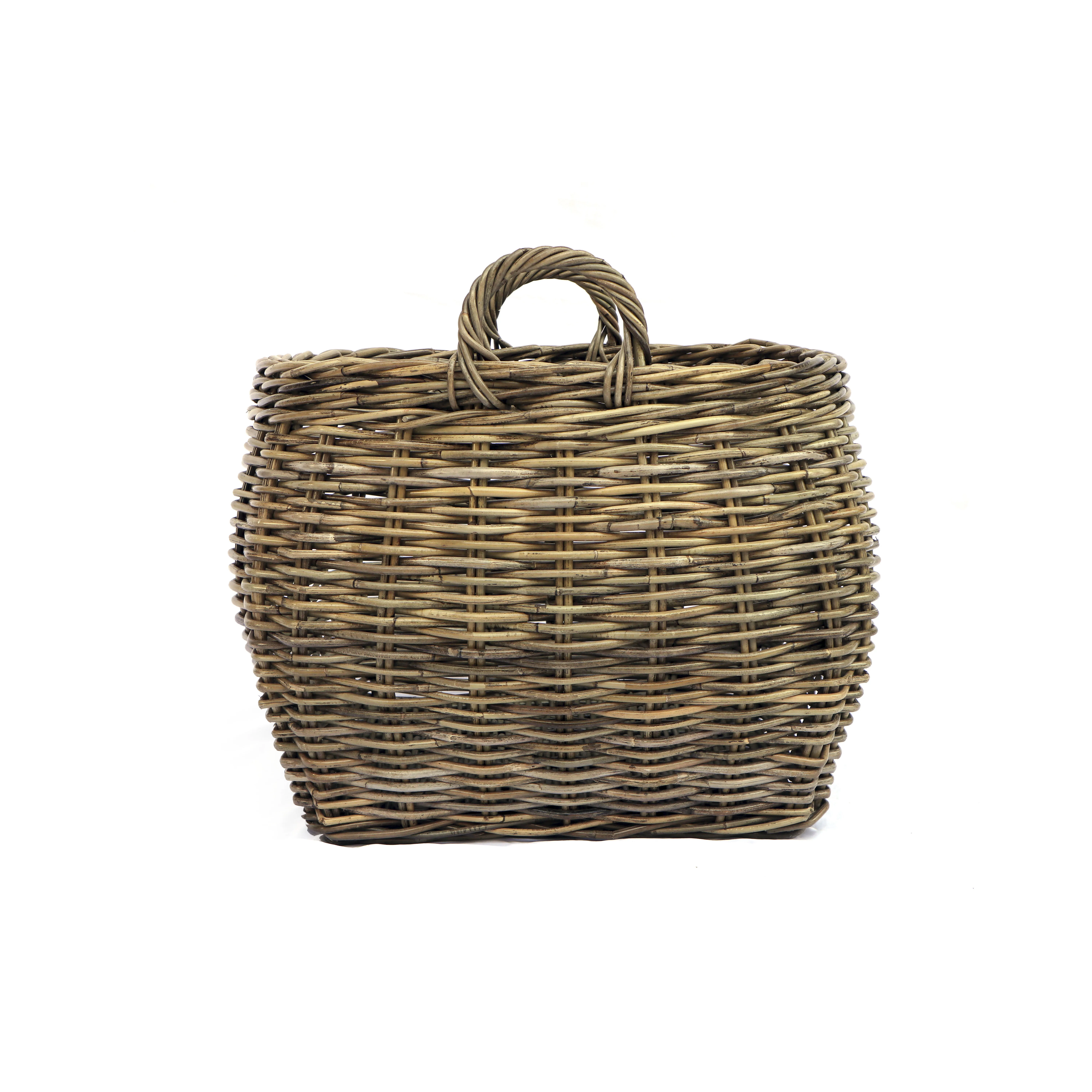High Quality Firewood Basket Storage with Handles, Hand Woven Rattan Basket