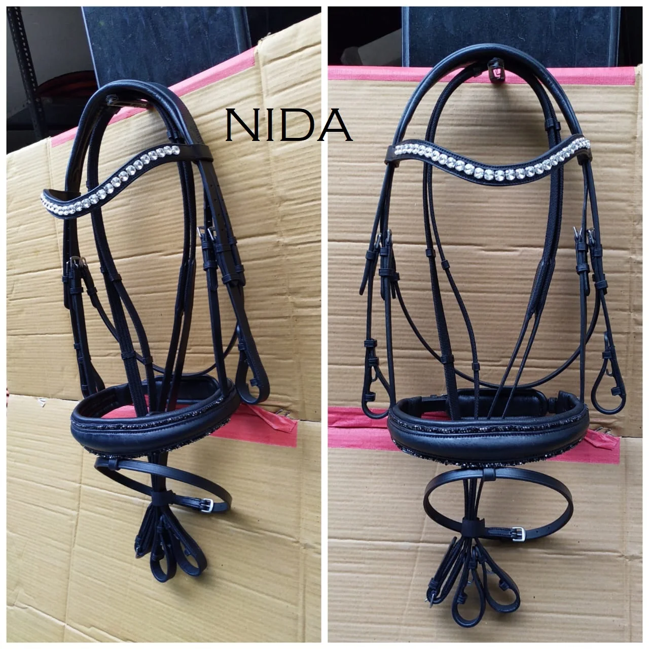 Equestrian High Quality Vegetable Drum Dyed  Leather Horse Jumping Bridle With Fancy Stitched Included Rubber Rein. horse
