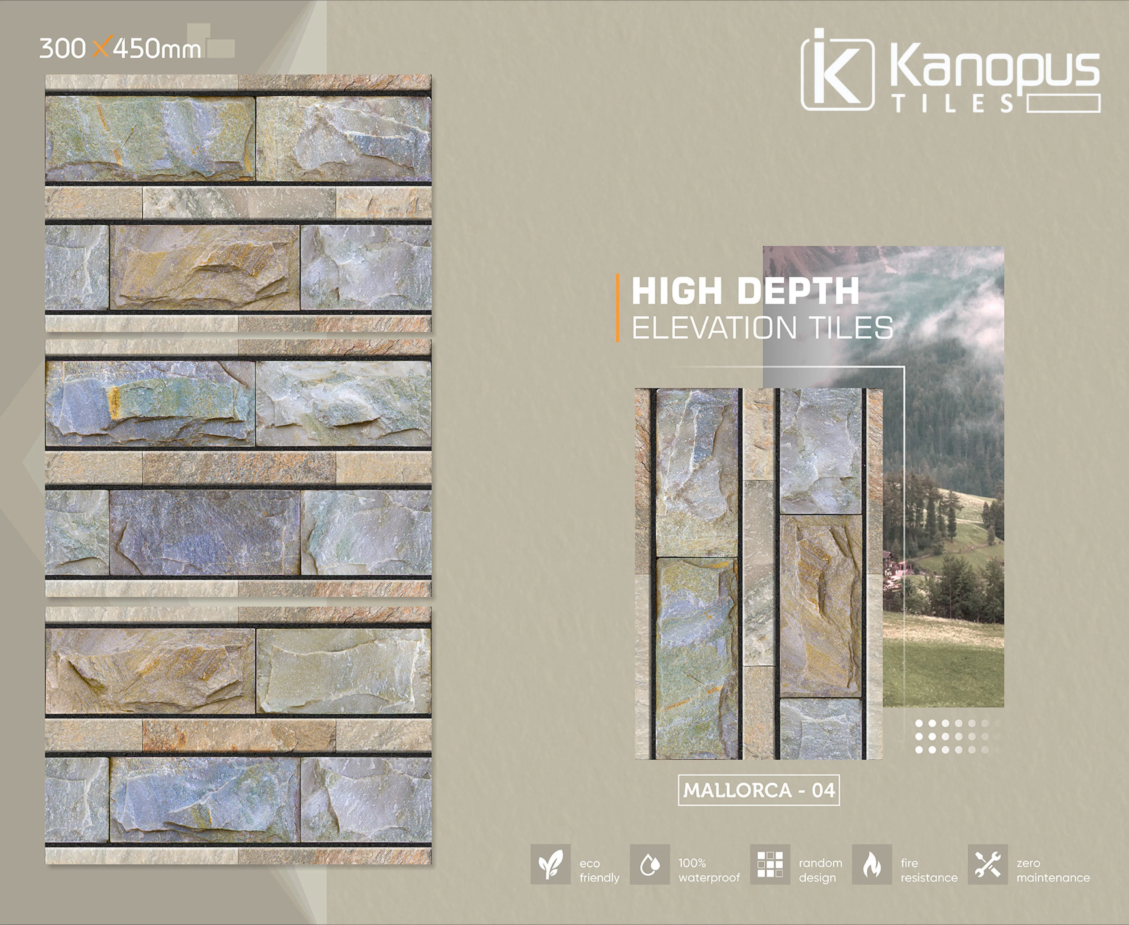 Cheap Price Ceramic Exterior & Interior 300x450mm Glazed Wall Elevation Stone & Brick Design Porcelain Tiles For Wall