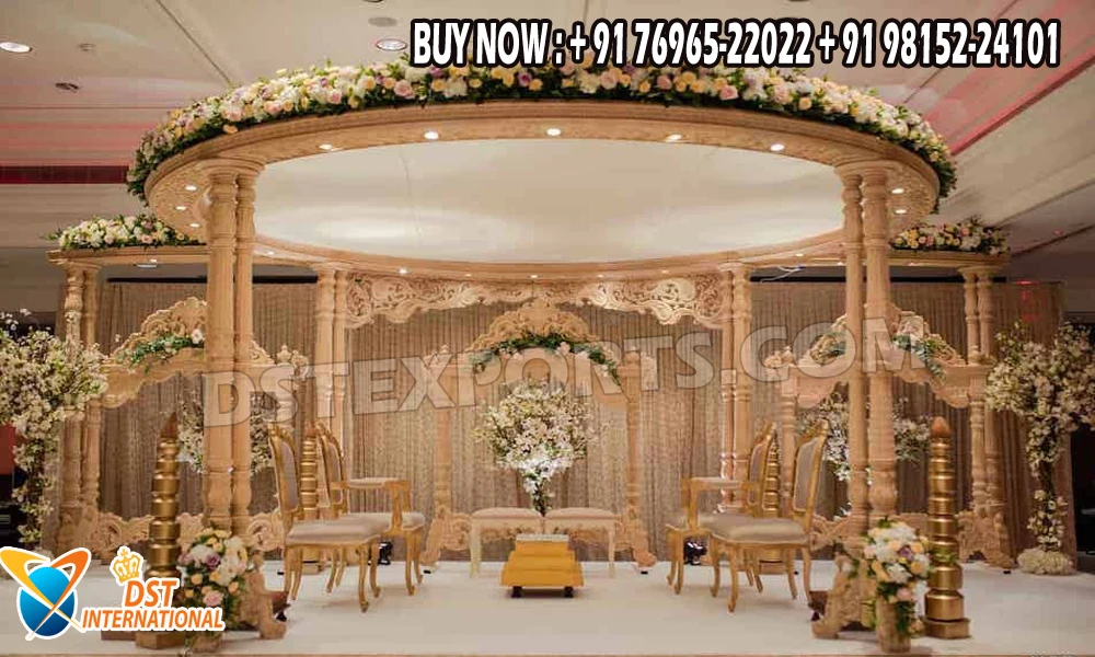 Trending Triveni Wooden Mandap for Outdoor Weddings Vintage Style Wedding Mandap Modern Marriage Mandap with Garden Themes