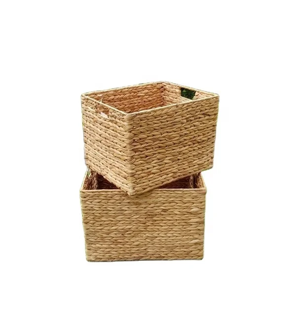 Vietnam manufacture wicker basket with handle Water hyacinth storage rectangular baskets for decoration and storage