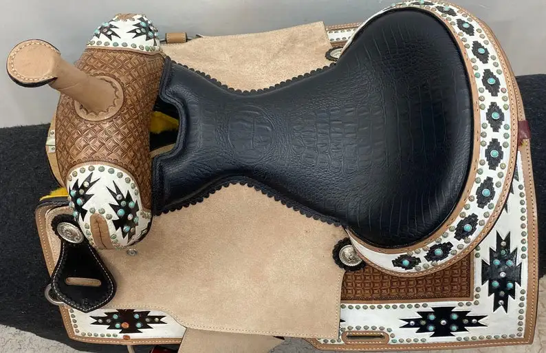 Hot selling New leather saddle barrel type with back billet &  wide back girth horse tack genuine leather handmade