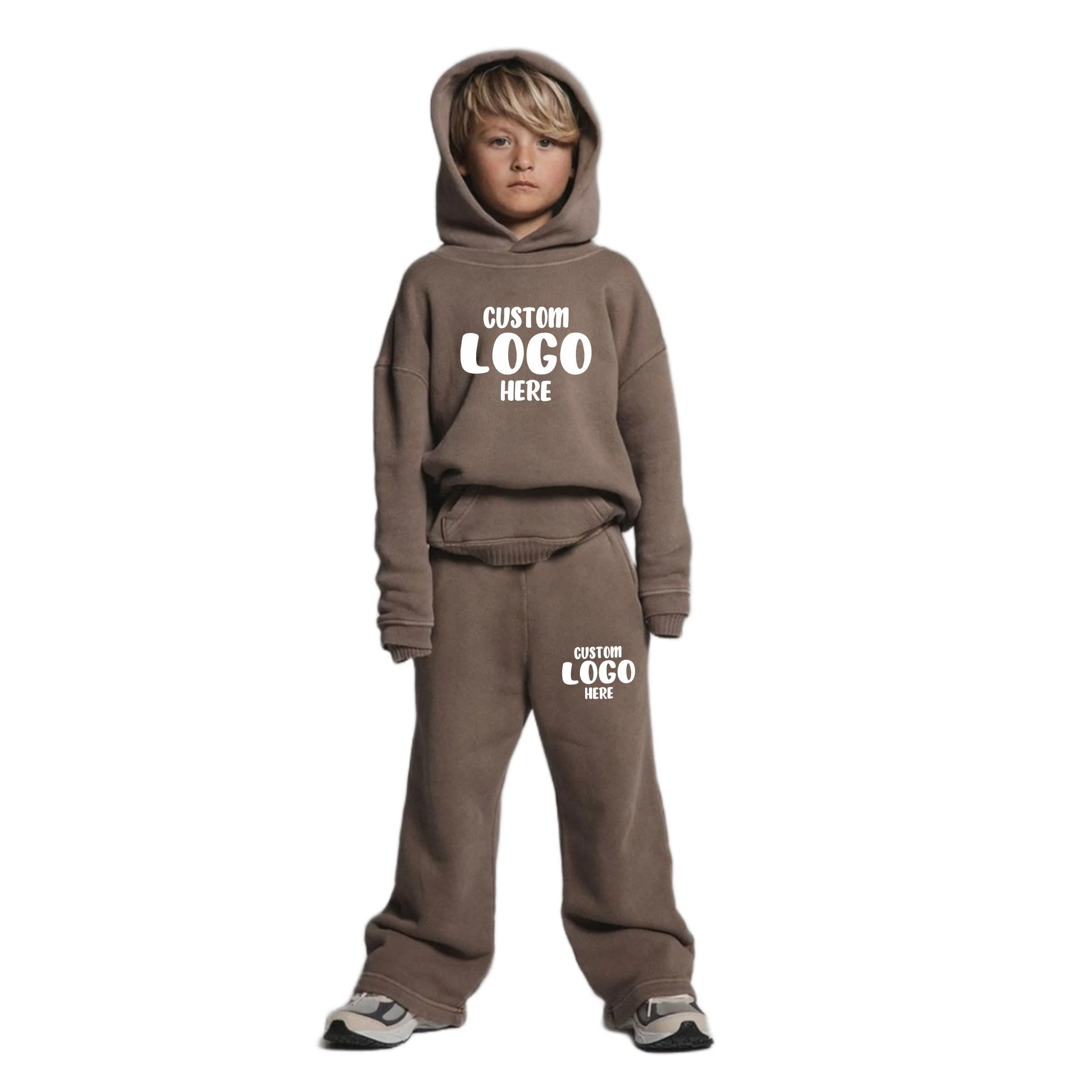 2024 Best Price Custom Logo Kids Clothing Sets Flared Stacked Sweatsuits Sets Two Piece Tracksuit Boys Unisex Kids Jogging Suits
