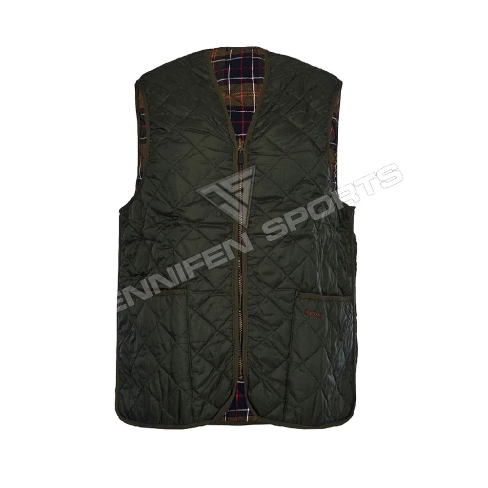 Outdoor Men Hunting Vest Shell Material 100% Polyester Fabric Zipper Closing Front Pockets Inside Cotton Check Fabric Lining