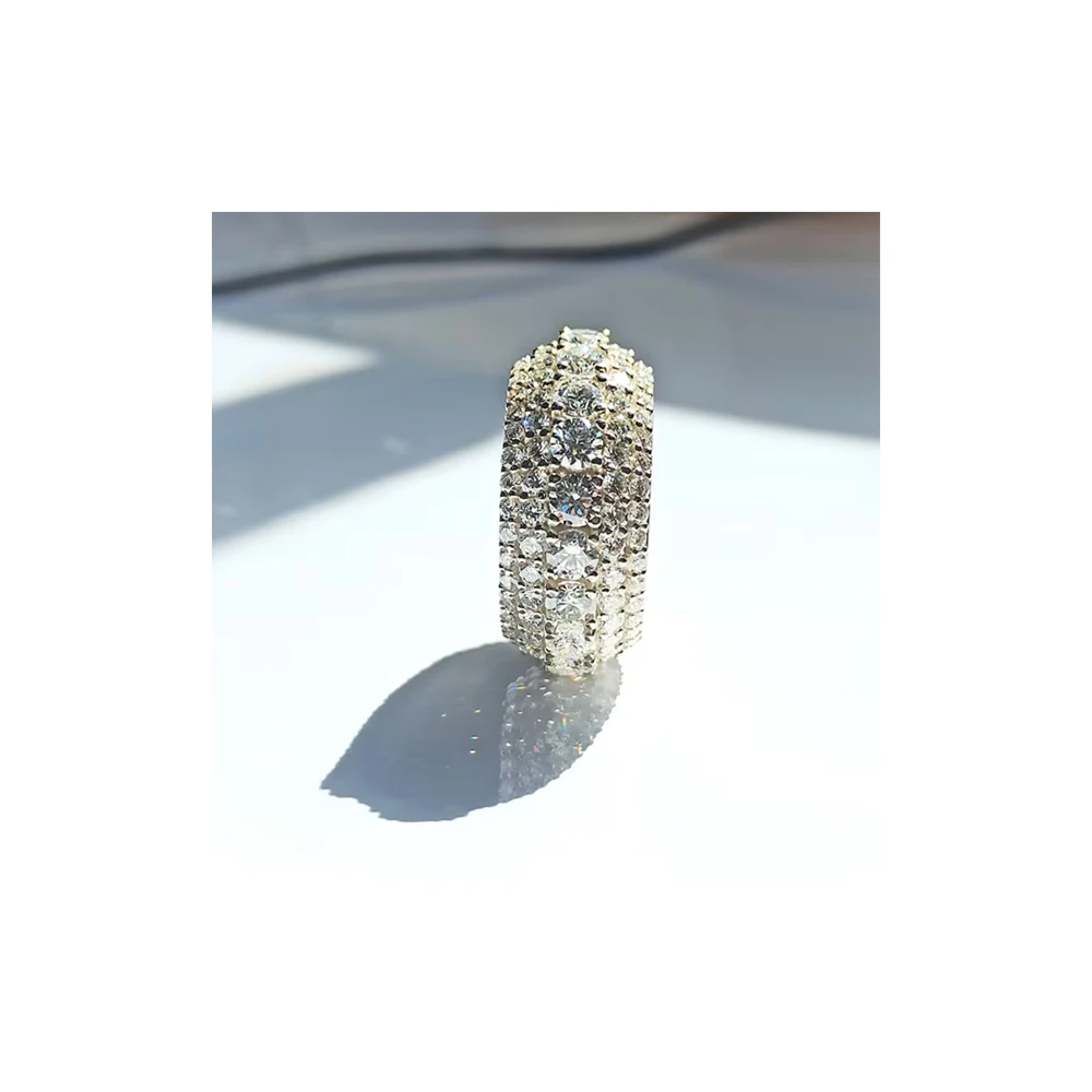 Beautiful Collection Solid 925 Sterling Silver 5 Rows of Moissanite Ice Out Ring Finger Pinky Hip Hop Ring for Men