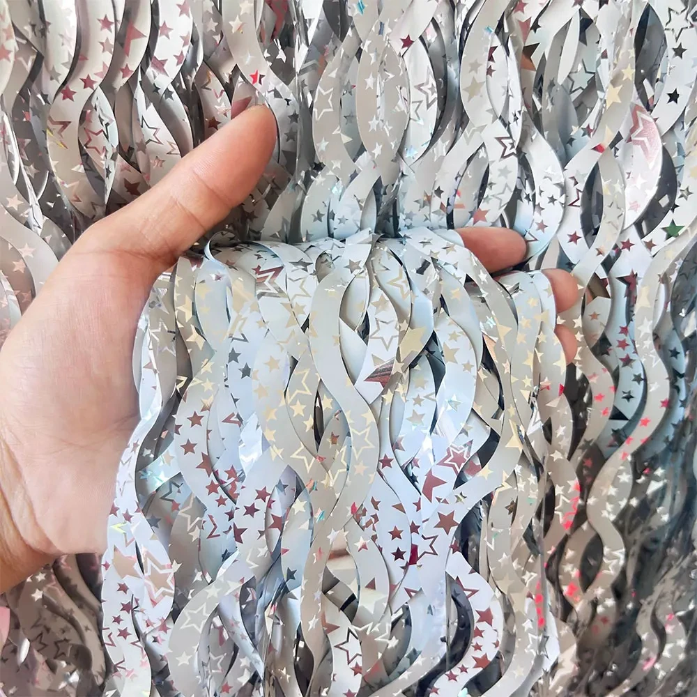 2024 New Wave Star Foil Fringe Curtain Tinsel Photo Backdrop Streamers for Birthday Party Festival Celebration Decoration Tassel