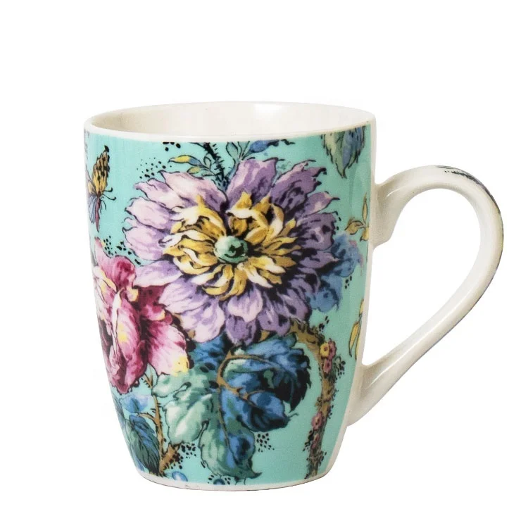Butterfly Vintage Retro Plant Wild Flower Leaf Ceramic Cup Coffee Mug Tea Milk Lovely Cartoon Purple Luxury Gift Box Set