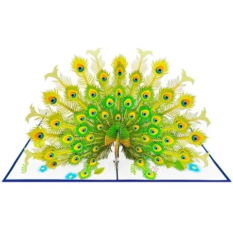 Green Peacock Pop Up Card 3D Gifts & Crafts Handicraft Paper Crafts From Vietnam Laser Cut Top Trending Product Custom Design