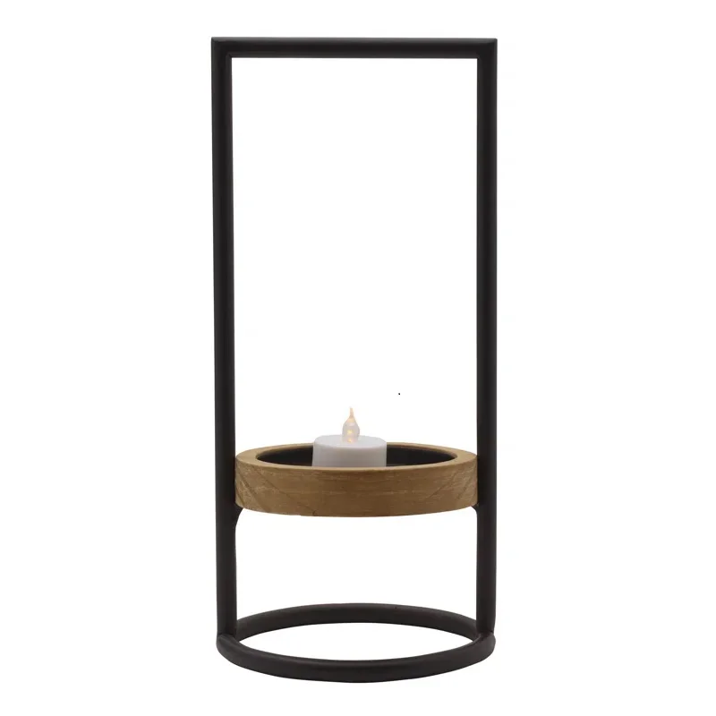 Modern Iron Candle Stand With Wooden Tray for Table Floor Decoration at Home By Indian Exporter At Bulk Price