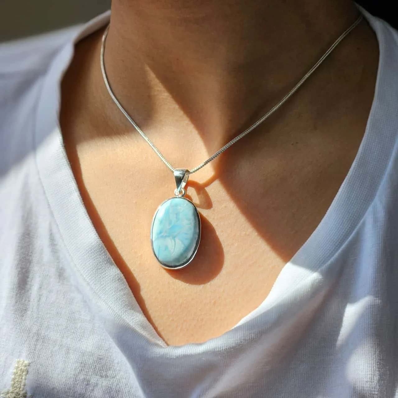 Beautiful oval larimar silver pendant best quality larimar silver pendant best selling larimar pendant