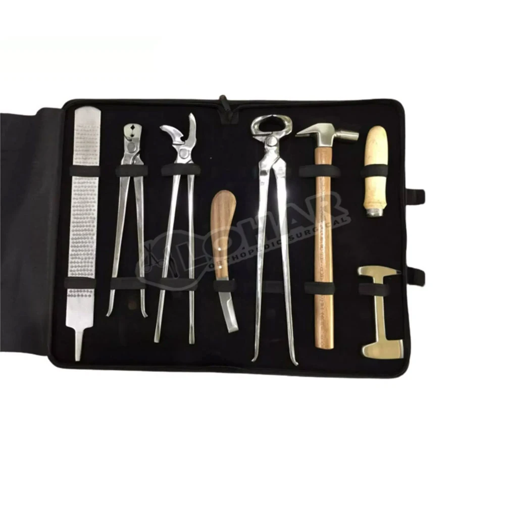 8 Pcs Set Farrier Hoof Care Tool Kit for Horses Horseshoe Pliers Nipper,Rasp Hoof Cutter Knife Cattle Sheep & Donkey Veterinary