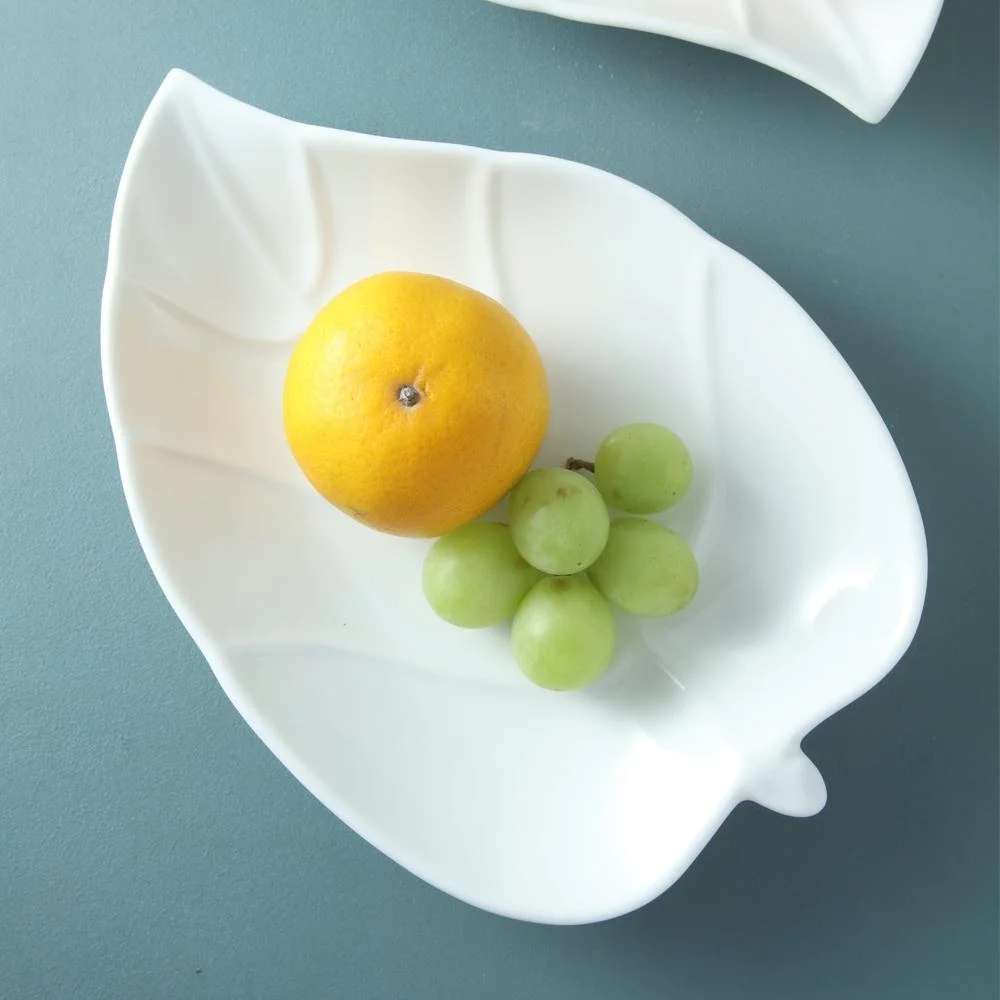 OEM deep leaf white porcelain plate for vegetables and fruits in the buffet from Viet Nam wholesale manufacture