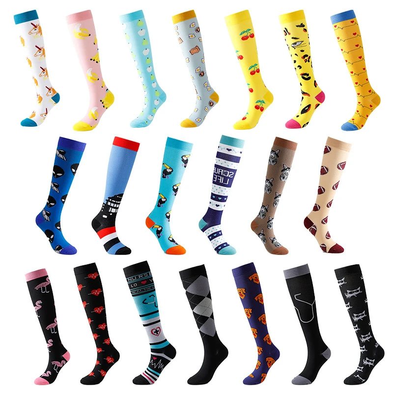 New Colorful 20-30mmhg Sport Knee High Running Nurse Compression Socks for Men Women