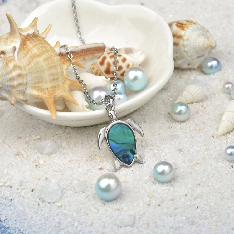 collana tartaruga Starfish Palm Tree Mermaid Sand Dollars Dolphin Necklace Ocean Abalone Sea Turtle Necklace For Women