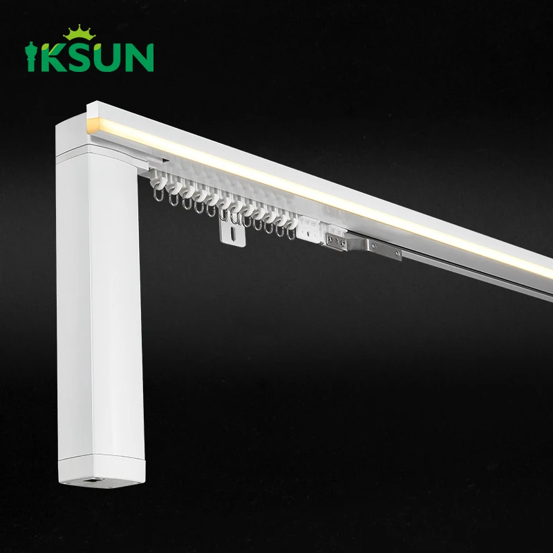 IKSUN Motorized Curtain Track System Electric DC Motor Smart Tuya Homekit APP Control Valance Curtain Rail with LED light