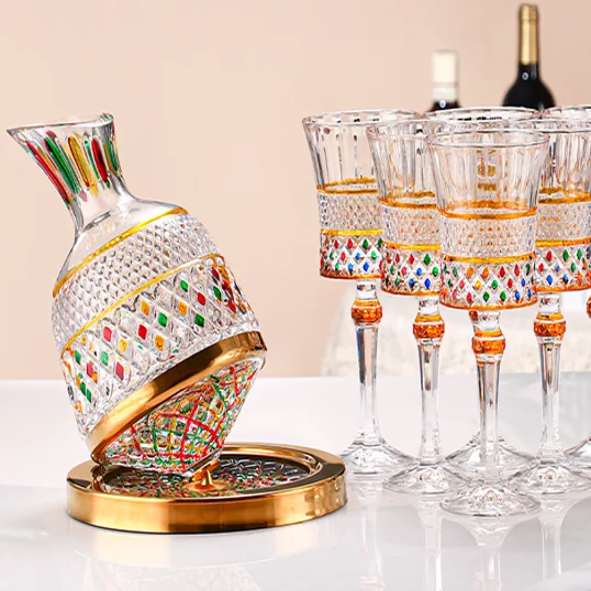 Luxury Elegant 7-Piece Crafted Glass Decanter Whisky Glasses Set Top quality Lead Free Crystal Material