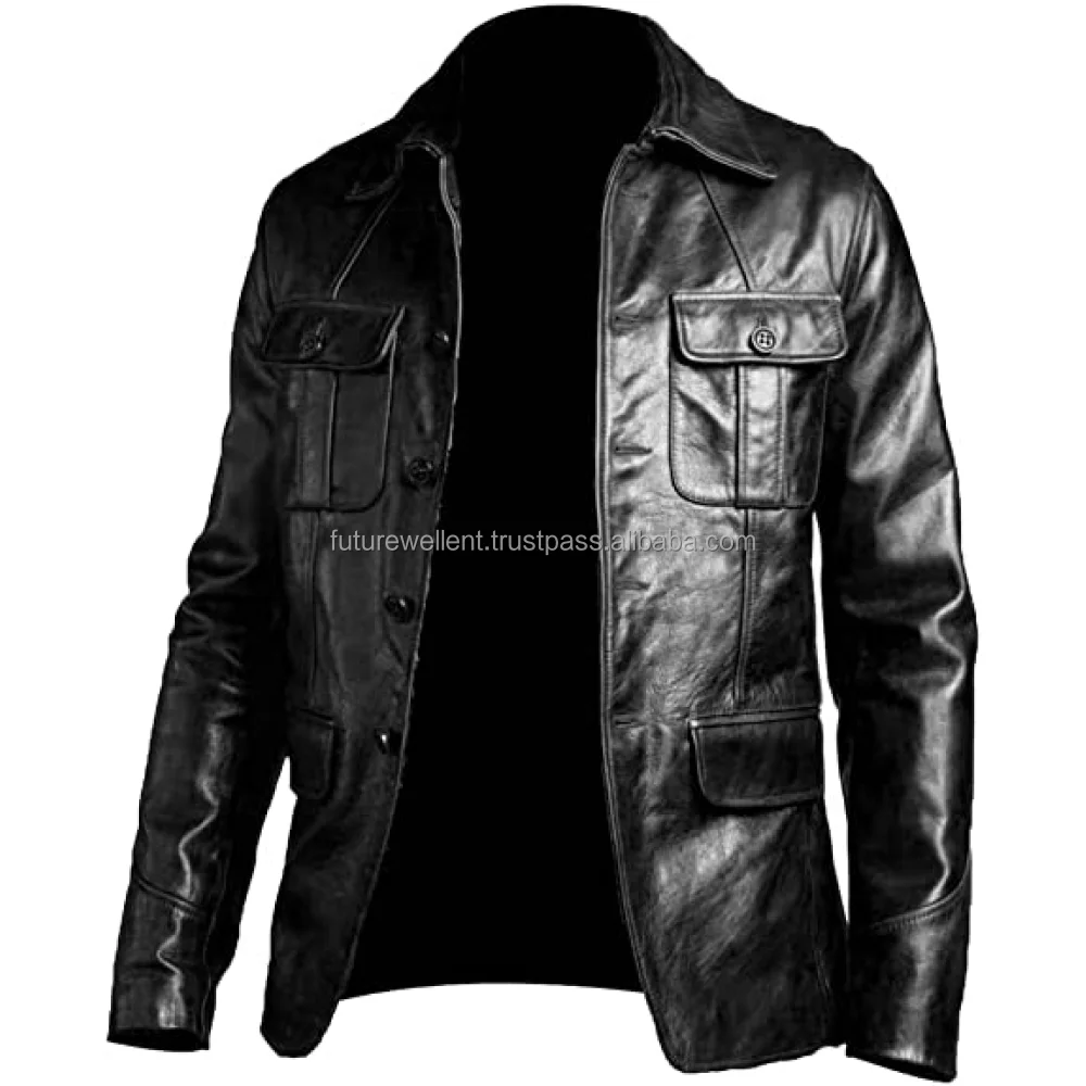 Custom Real Leather Jacket for Men Black Casual Zipper Outdoor Wear Factory Price New Condition Fashionable Brand for Winter