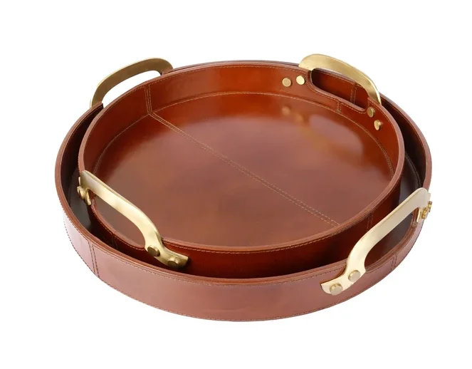 Leather custom valet round tray personalized new home gift office present and bar decor  anniversary gift for her for him