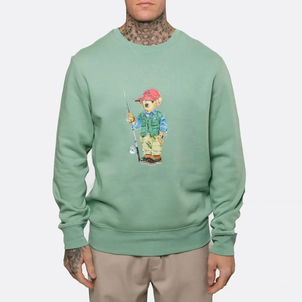 Wholesale Sweatshirt New Style Cheap Price Mint Green Fishing Bear Sweatshirt High Quality Sweat Shirts