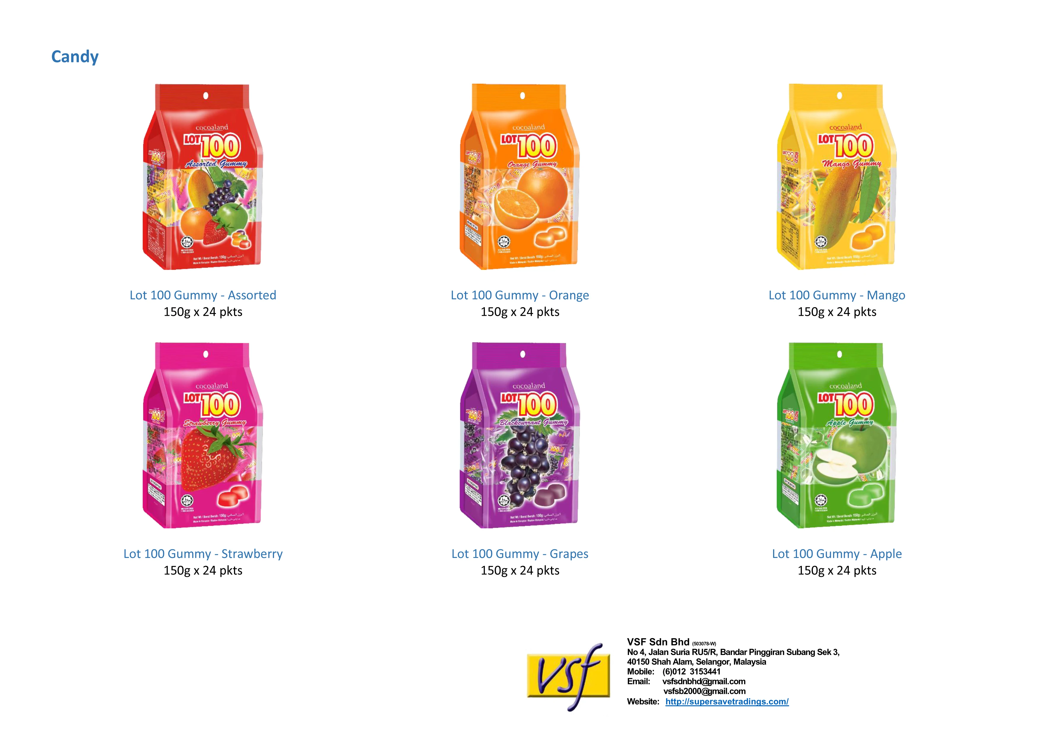 Lot 100 Gummy - Assorted Flavour Sweet 150g x 24 pkts