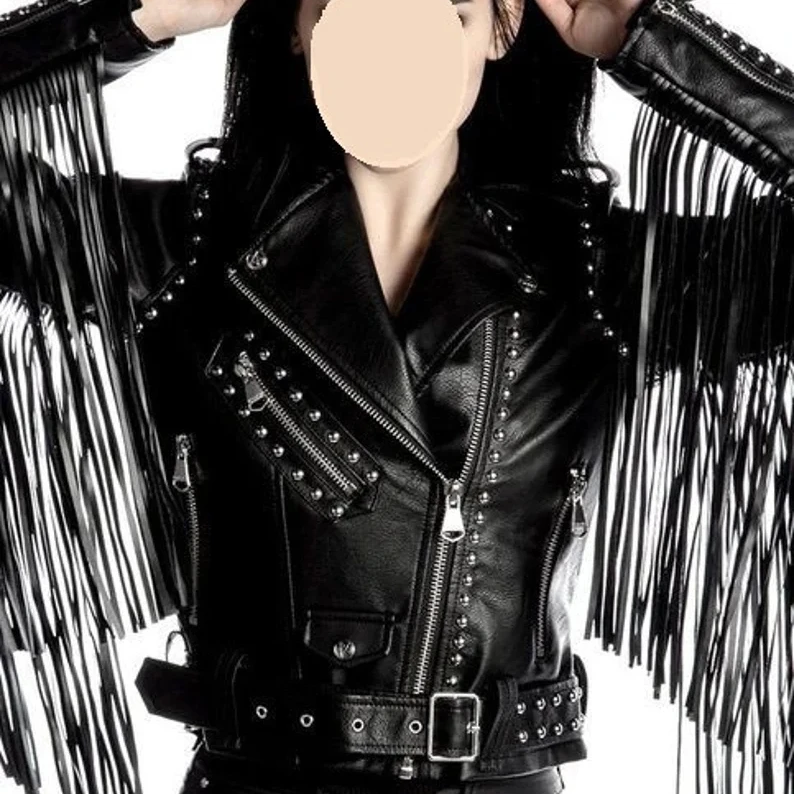 Женская кожаная куртка в западном стиле из натуральной мягкой кожи женские куртки овечьей шкуры черного цвета с бахромой от hasnm Products