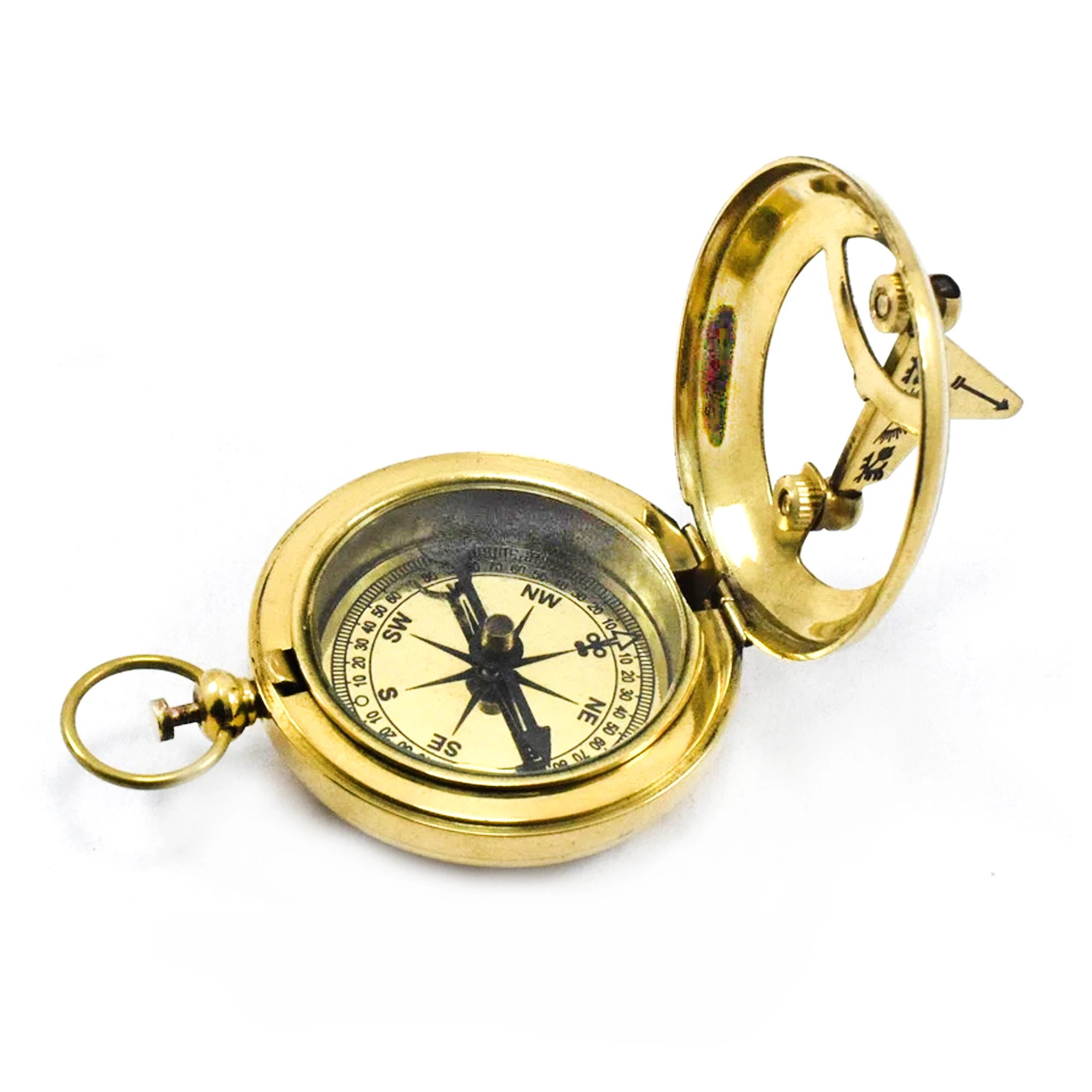 Brass Push Button Sundial Compass sundial pocket nautical brass compass antique style Ross London Direction Compass