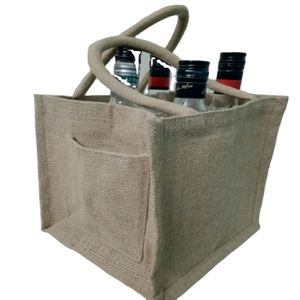 Wine bag with Jute lamination waterproof cotton, round, Drawstring handle Natural Burlap Wine  small packaging jute wine bag