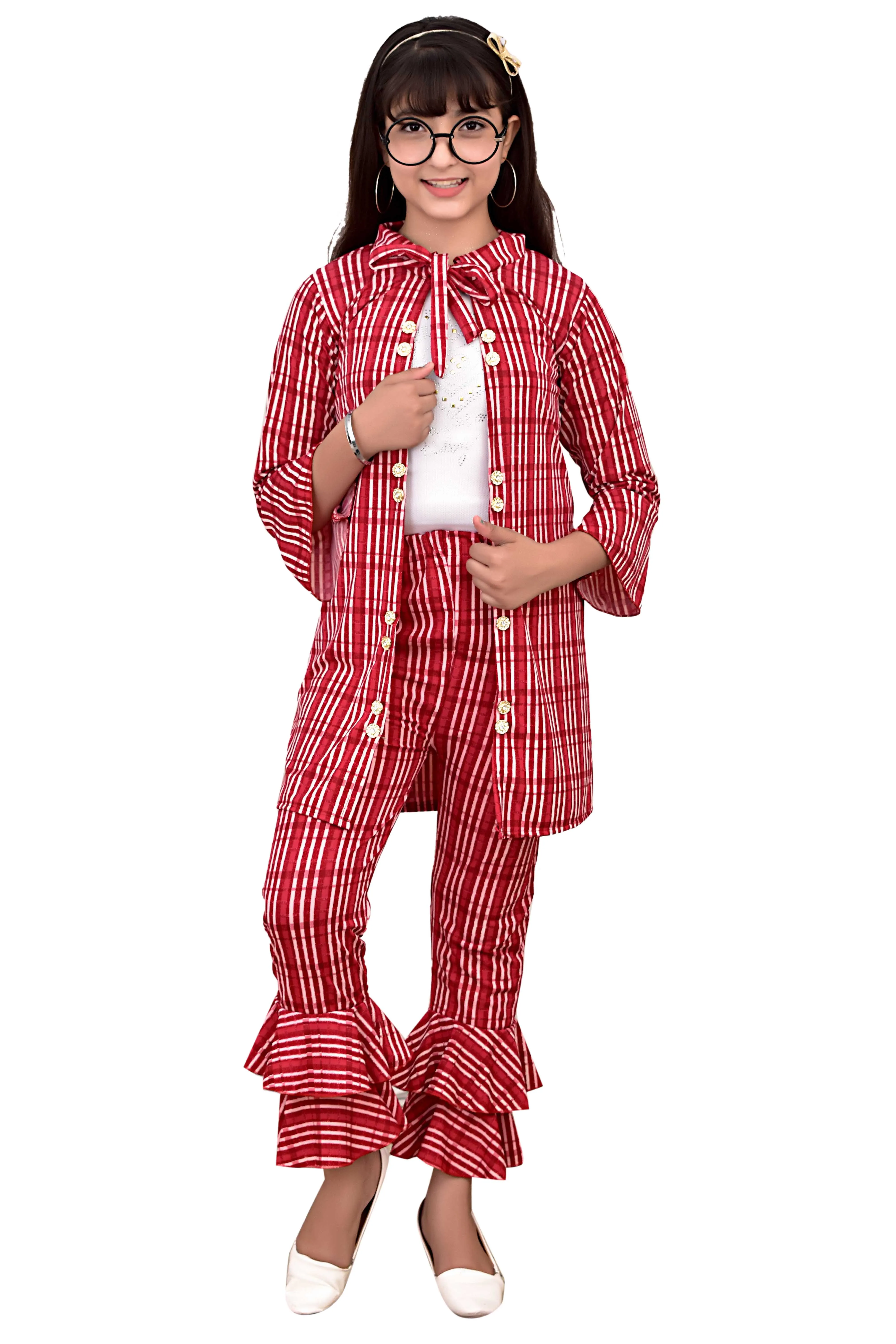 Best Quality Striped Design Cotton Blend Dresses Most Trending Top and Sahara Set for Girls 3-10Years in Stock