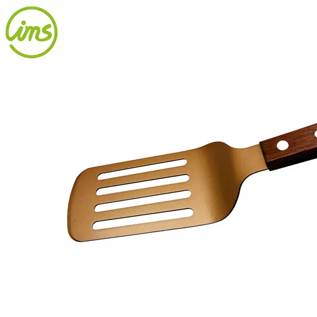 Grilling BBQ Carbon Steel Slotted Turner With Wooden Handle